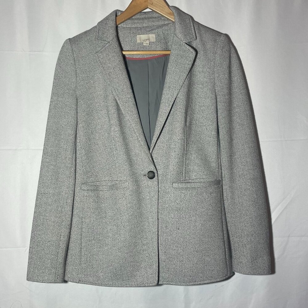 Loft Oversized Blazer Size 4 Light Grey Polyester/Rayon